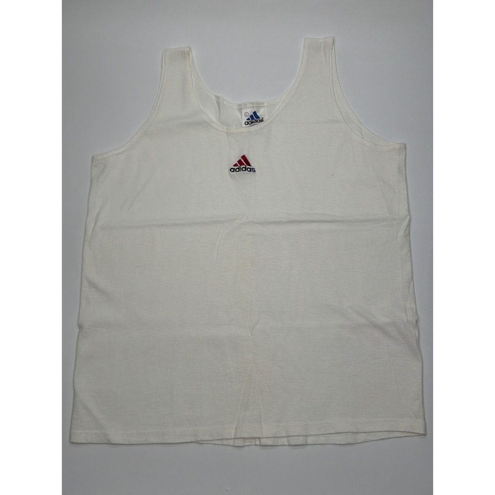 Vintage Adidas Tank Top‎ Mens Large White Embroidered Logo Made in USA 90s Vest